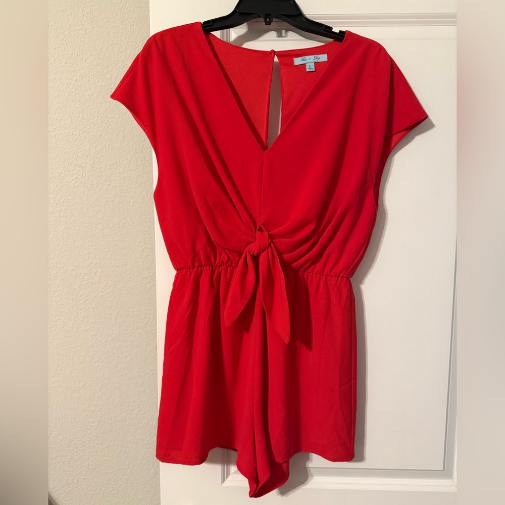 Red V-Neck Romper
